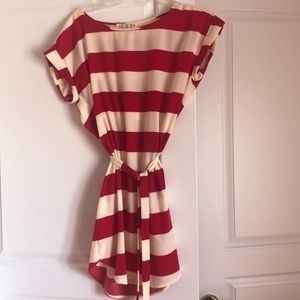 Stripped cream and red flowy dress